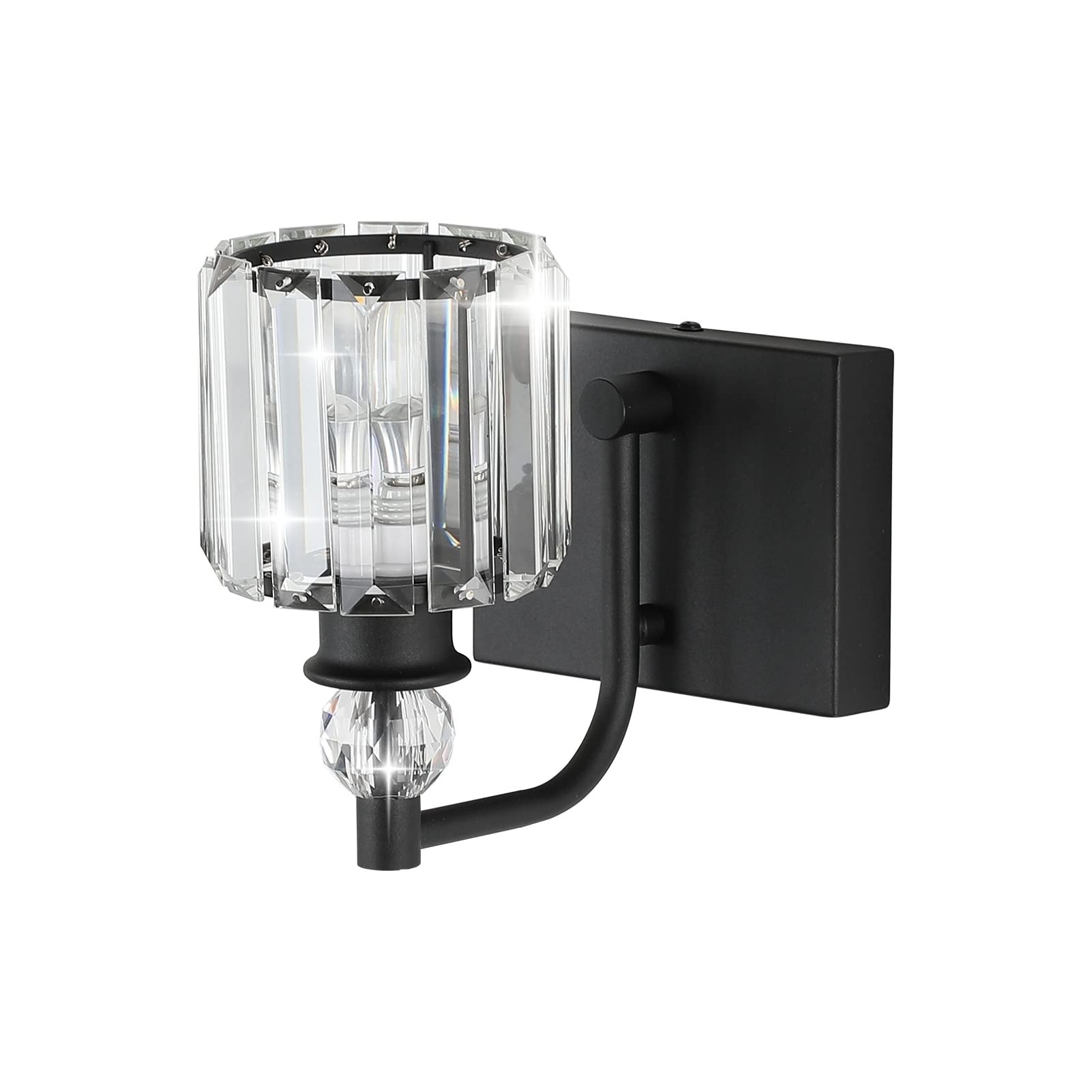Ralbay Crystal Black Wall Sconce - 1 Light Modern Bathroom Vanity Lighting Fixture with Elegant Crystal Accents for Bathroom, Bedroom, or Hallway Decor