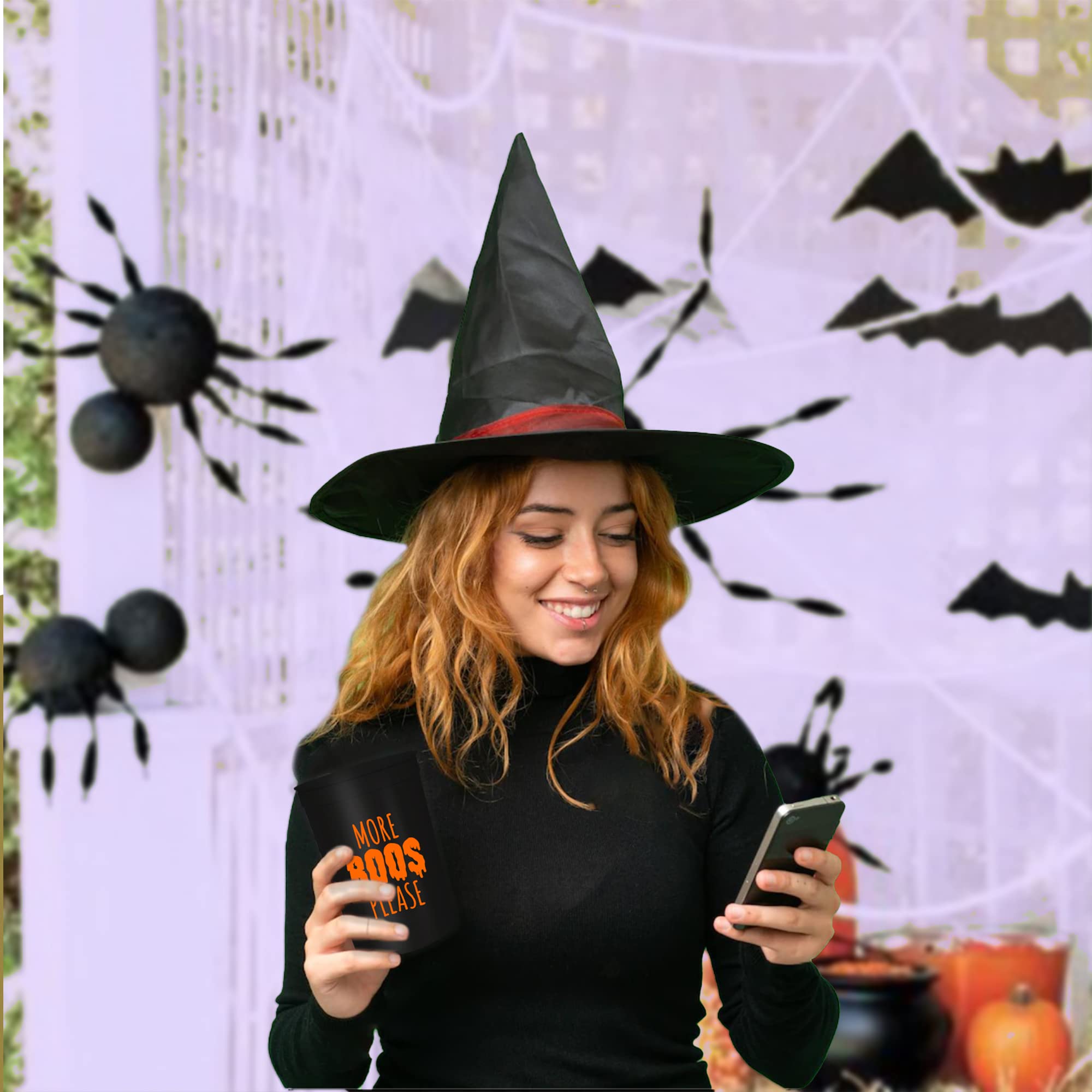 More Boos Please Halloween Party Cups - Set of 12, 16oz Plastic Cups for Adults & Kids, Spooky Halloween Party Favors, Trick or Treat Drinkware for Halloween Decorations & Costume Parties
