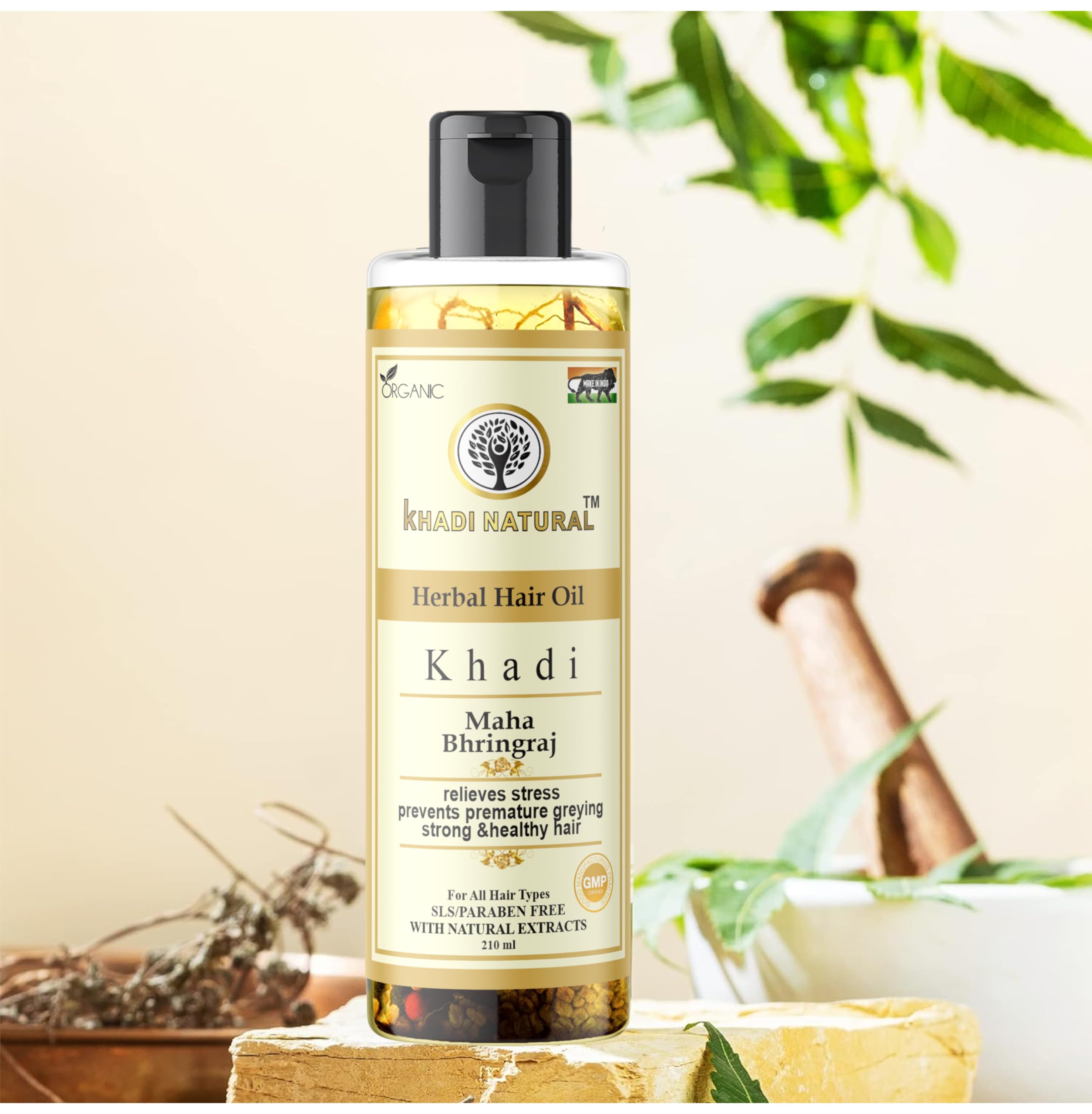 KHADI ORGANIC 100% Natural Ayurvedic Maha Bhringraj Hair Oil for Hair Growth & Scalp Care - 210ml | Herbal Treatment for Dry, Damaged Hair & Dandruff | Perfect for Daily Hair Massage & Ayurvedic Hair Care Routine