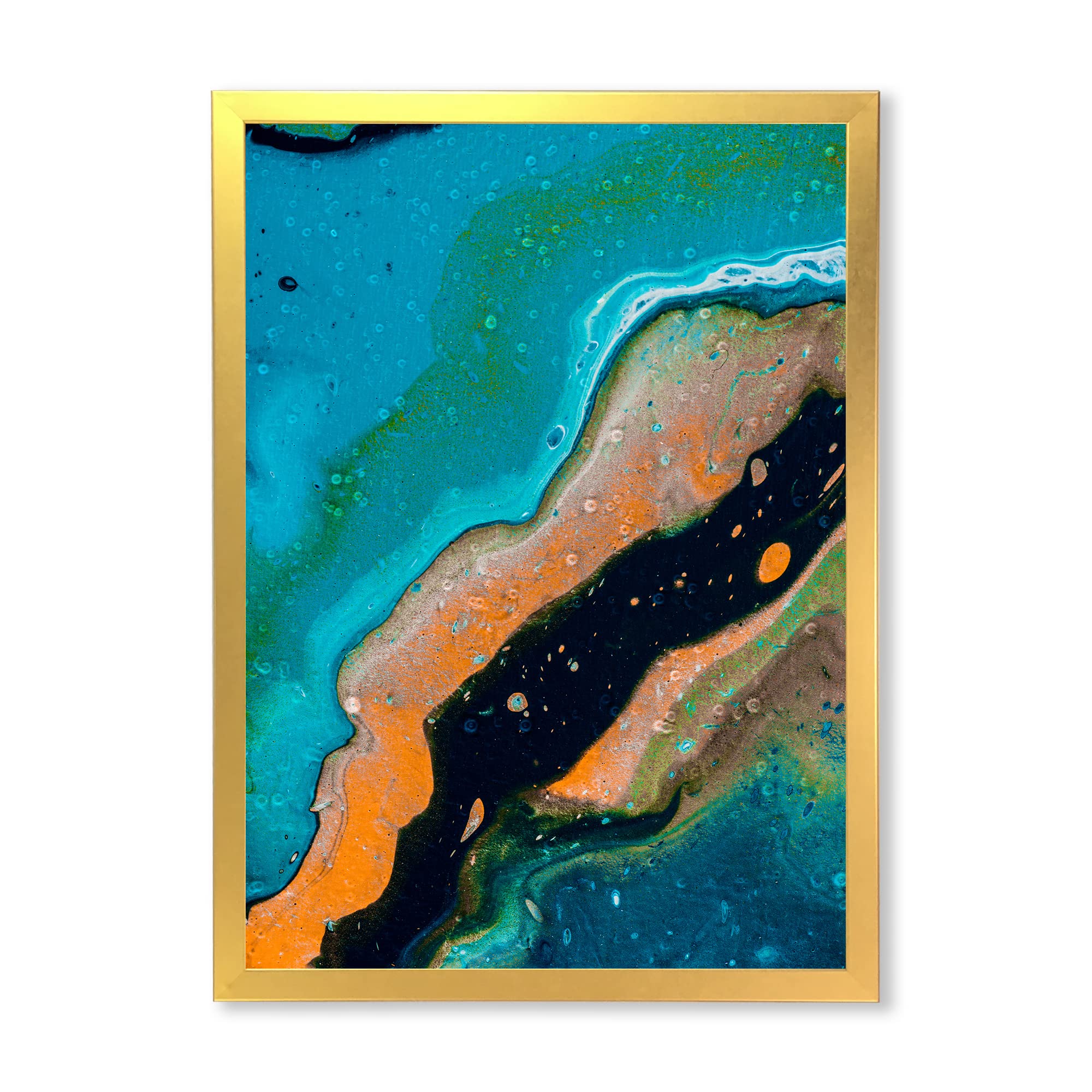 Abstract Marble Composition In Blue and Orange II - Modern Framed Wall Art Decor for Living Room, Bedroom & Office | Contemporary Home Decor