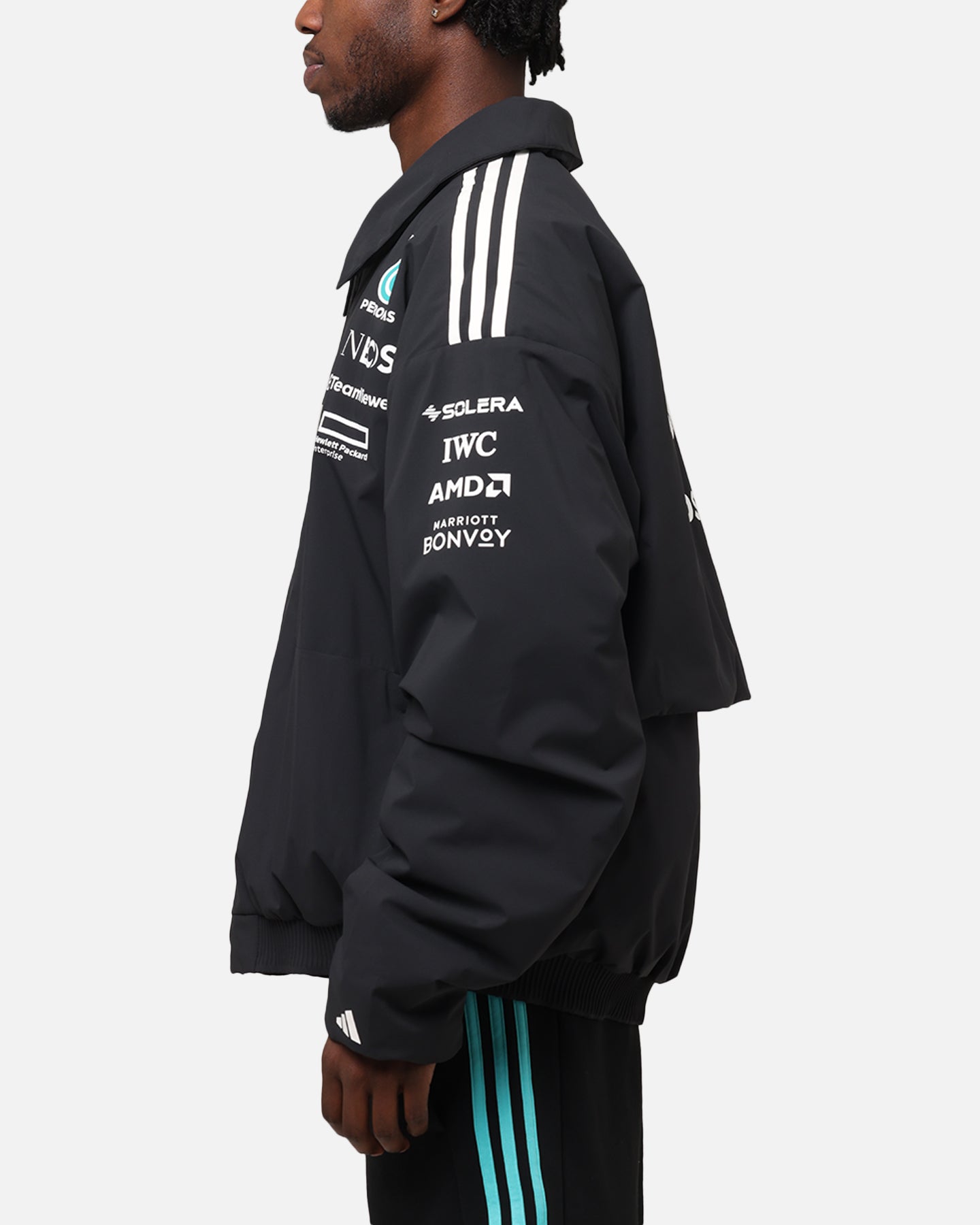 Adidas x Mercedes AMG PETRONAS F1 2025 Team Jacket - Black & White Racing Jacket for Men & Women - Perfect for Formula 1 Fans, Motorsport Events & Casual Wear