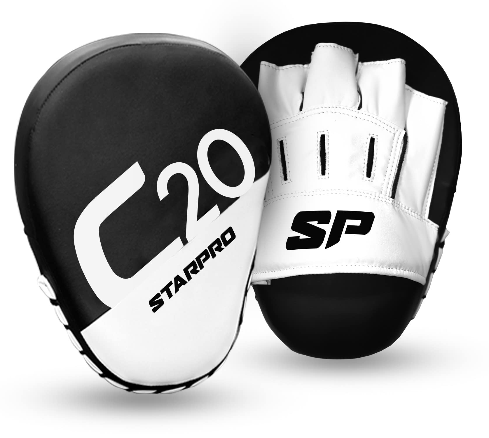 Starpro C20 Black Boxing Gloves & Mitts - 16oz Professional Training Gloves for Men & Women - Heavy Bag, MMA, Kickboxing, Sparring & Fitness Workouts - Durable Leather for Strong Punches - Multiple Sizes Available