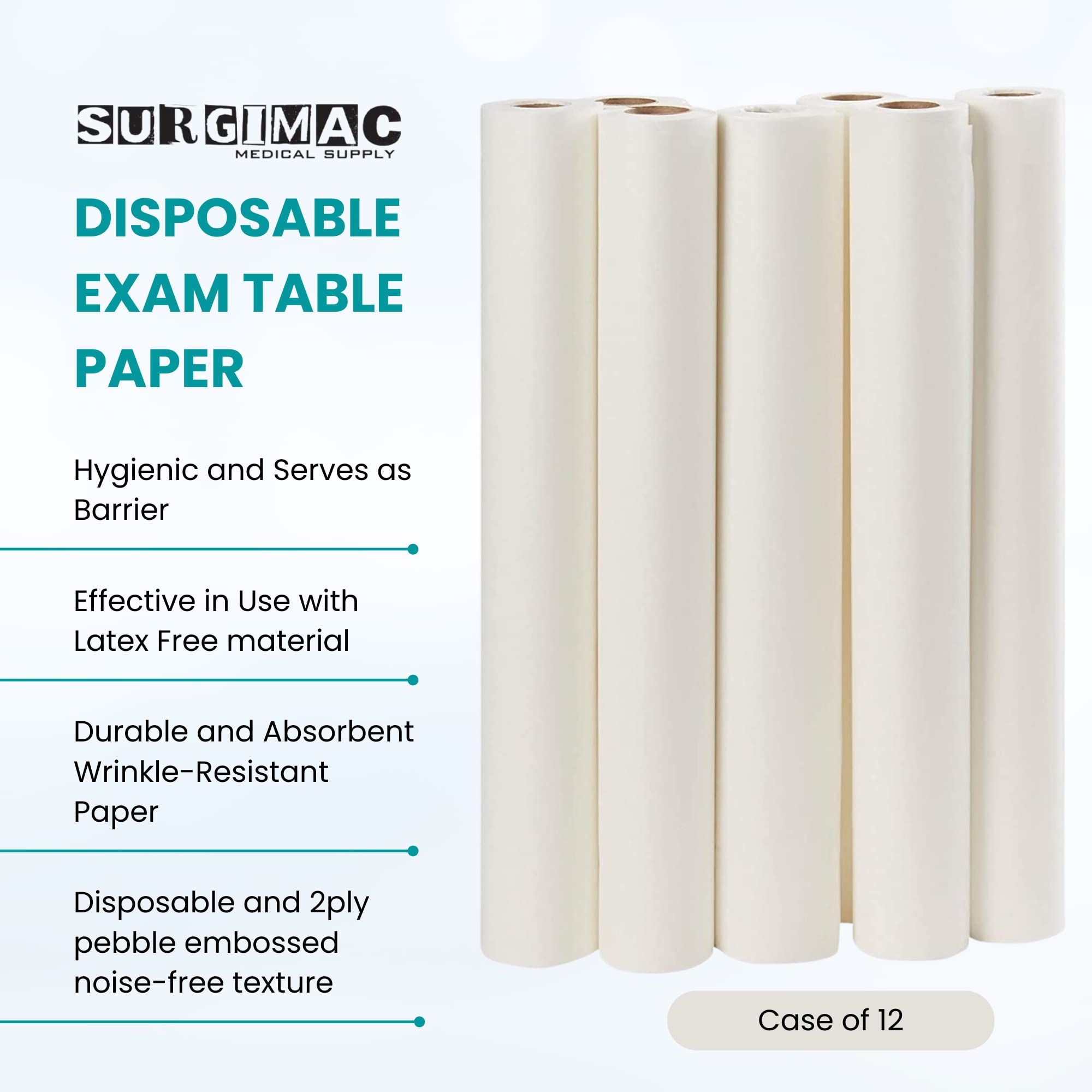 White Exam Table Paper Roll - 21 in x 260 ft (Case of 12) | Medical Examination Table Cover, Doctor Office, Clinic Supplies