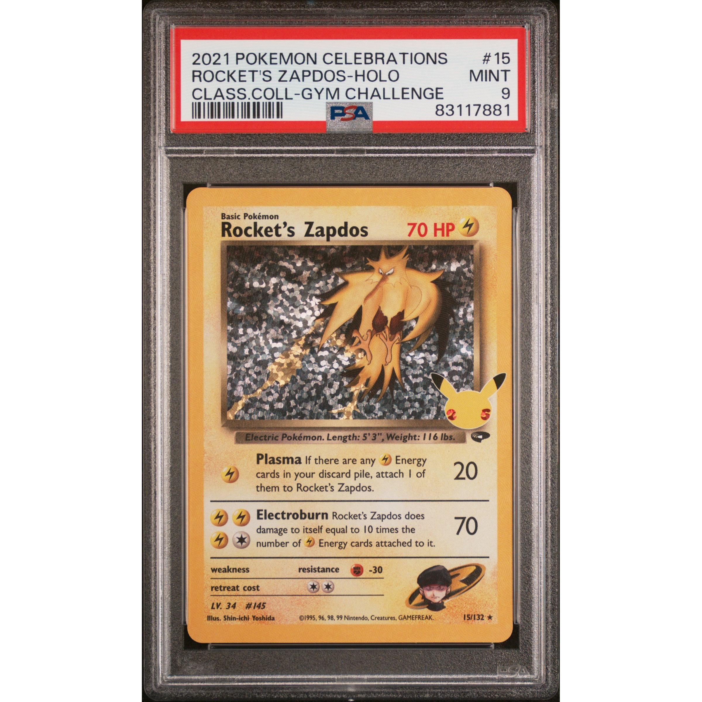 2021 Pokemon Celebrations Rocket's Zapdos Holo 15/132 PSA 9 Graded Card - Rare Collectible for Trading Card Game Enthusiasts & Pokemon Fans - Perfect for Display, Investment, and Competitive Play