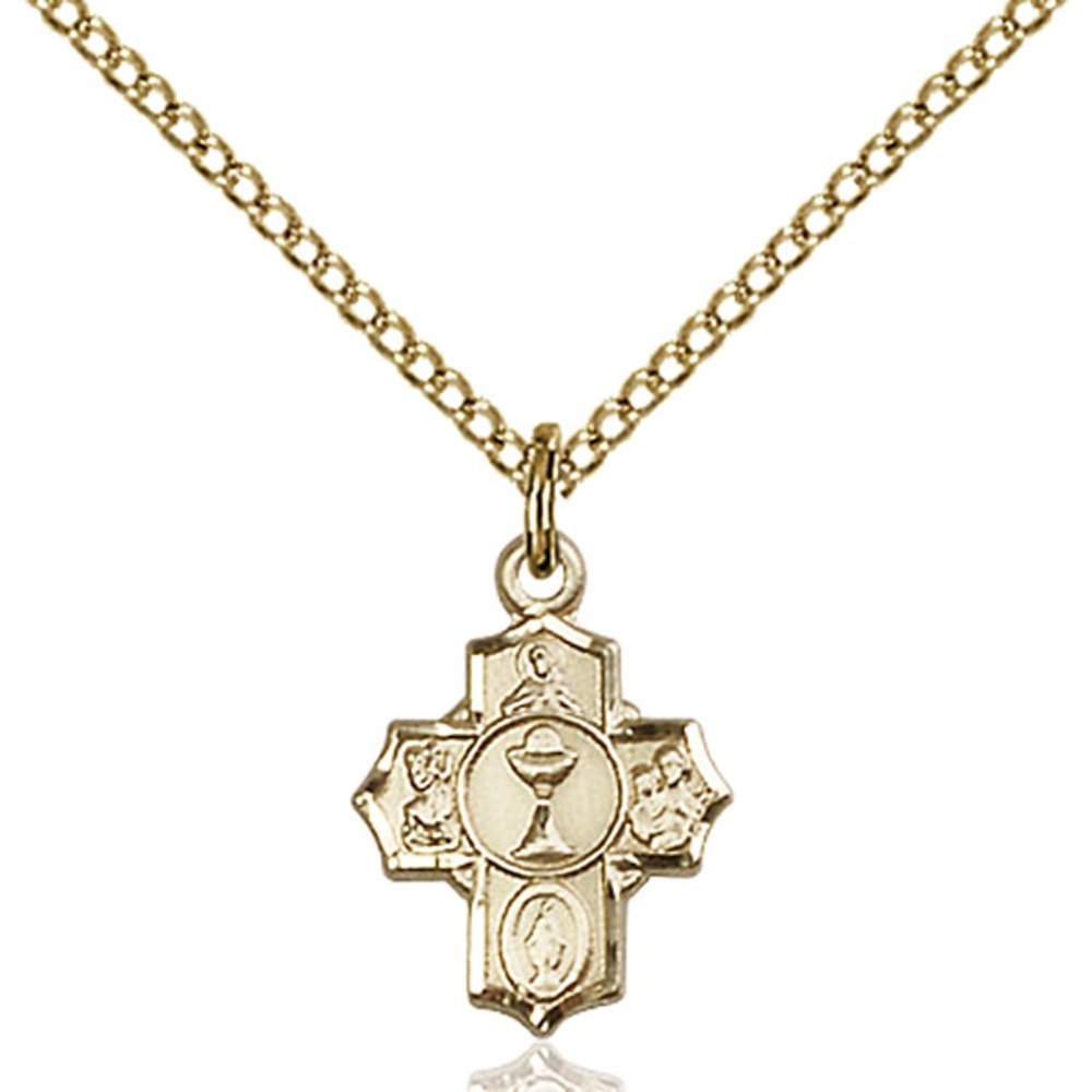 Gold Filled Communion Cross Pendant Necklace - 5-Way Religious Jewelry (1/2