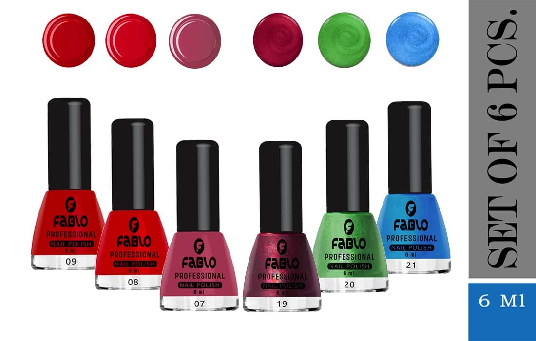 FABLO 6 Colors Nail Polish Set - Long Lasting Nail Paint for Women, Non-Toxic & Quick Dry (A02 Summer-Winter Collection) - Perfect for Manicures, Pedicures, Parties & Daily Wear