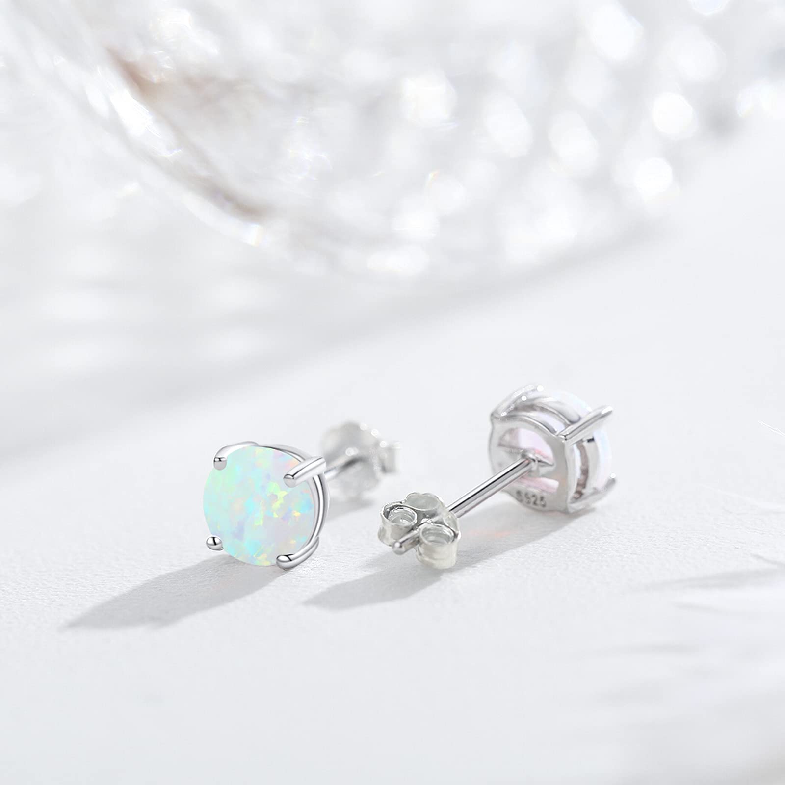 925 Sterling Silver Round Opal Stud Earrings for Women & Girls - Hypoallergenic Tiny Opal Earrings | Perfect for Everyday Wear, Gift Giving & Special Occasions