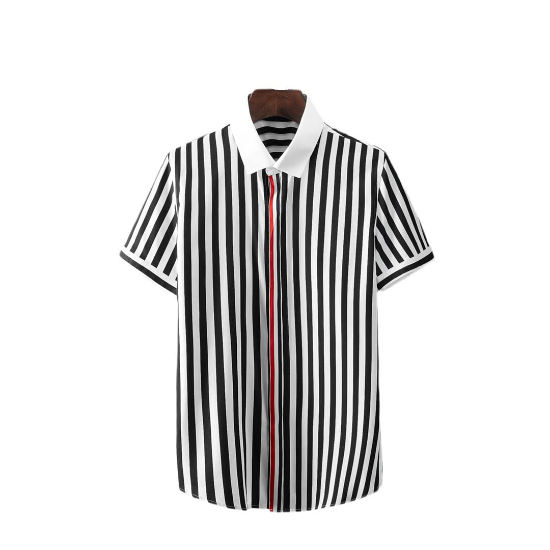 TOMQUEL Men's Striped Short Sleeve Dress Shirt - Casual Party Shirt for Business, Weddings & Summer Outings