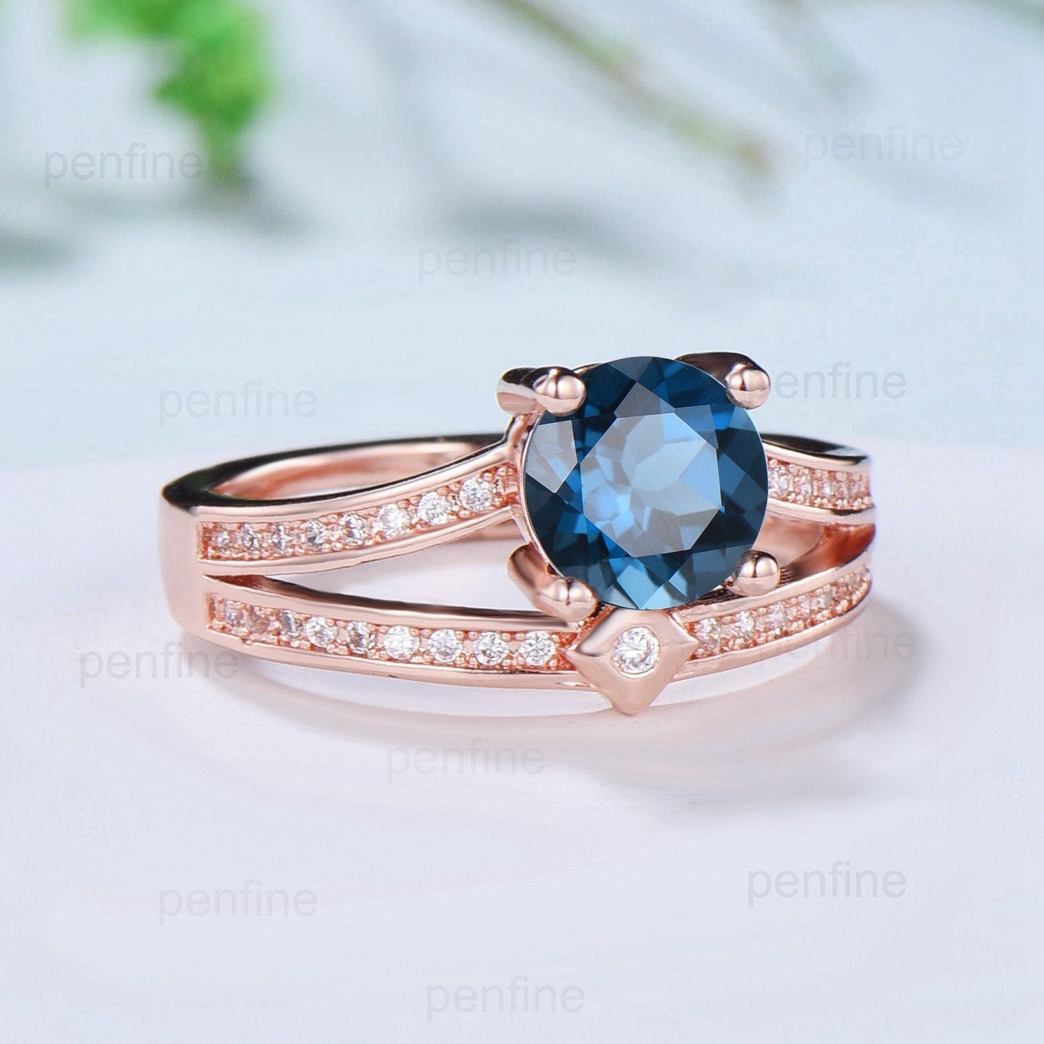 1 Carat Round London Blue Topaz Vintage Engagement Ring for Women - Split Shank Channel Set Wedding Band, Anniversary Gift - Perfect for Proposals, Bridal Jewelry & Special Occasions