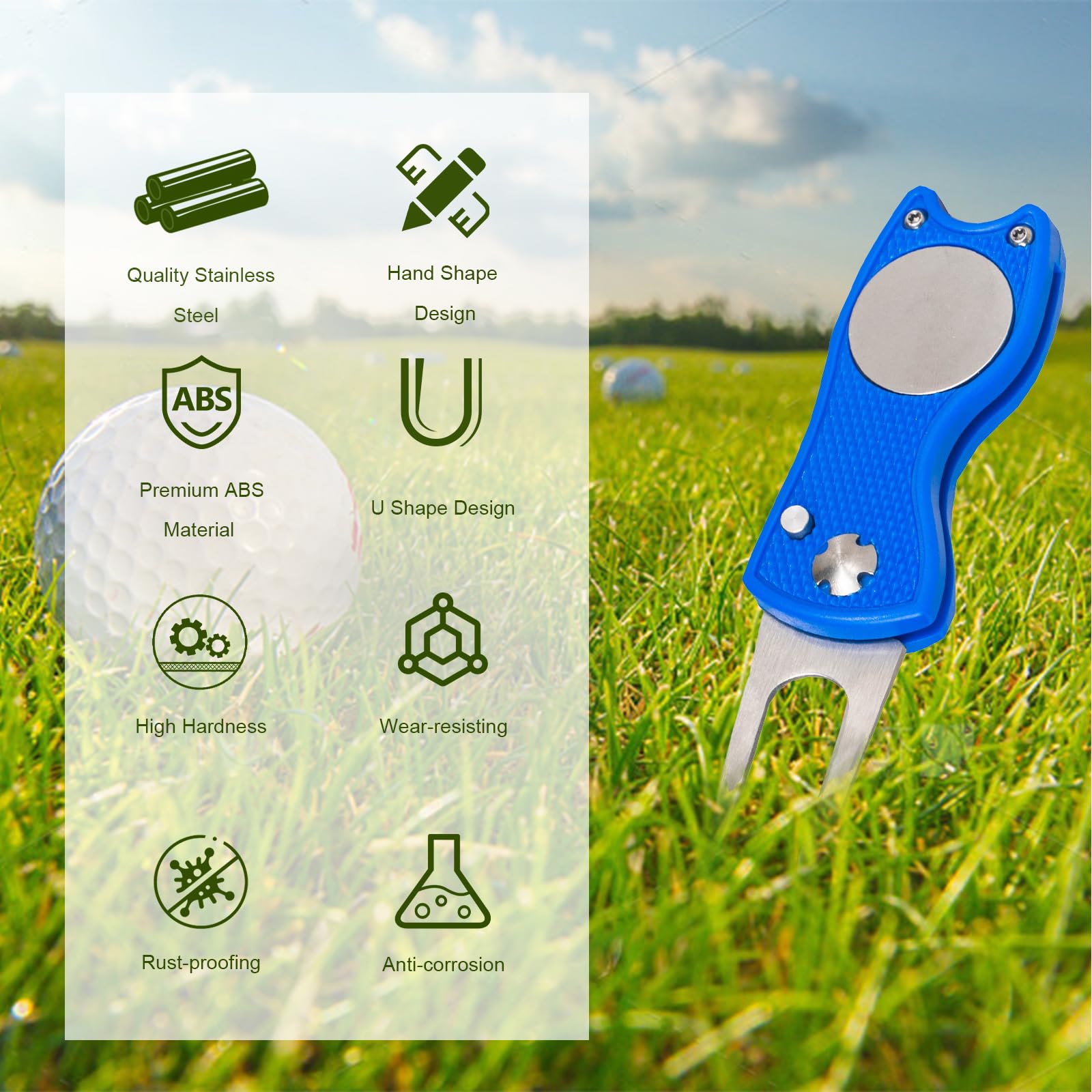 Foldable Golf Divot Repair Tool with Magnetic Ball Marker - Portable Golf Accessories for Course & Practice - Perfect for Golfers to Fix Turf & Mark Balls on Greens