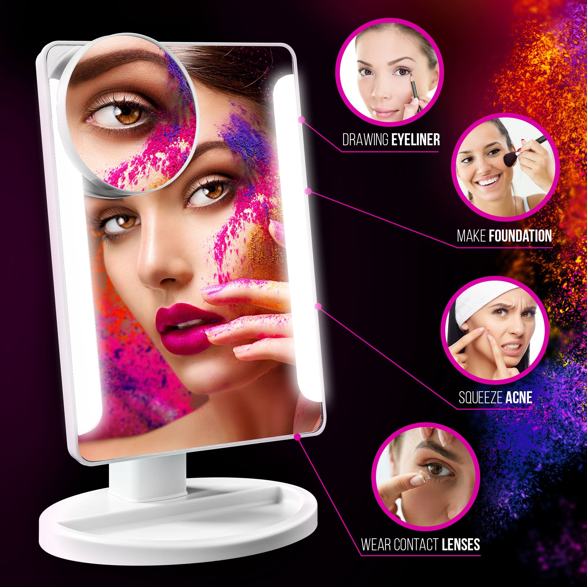 Smart Touch LED Makeup Mirror - Adjustable Portable Vanity Mirror with Natural Daylight Lighting & USB Cable - Perfect for Travel, Home, and Professional Makeup Application
