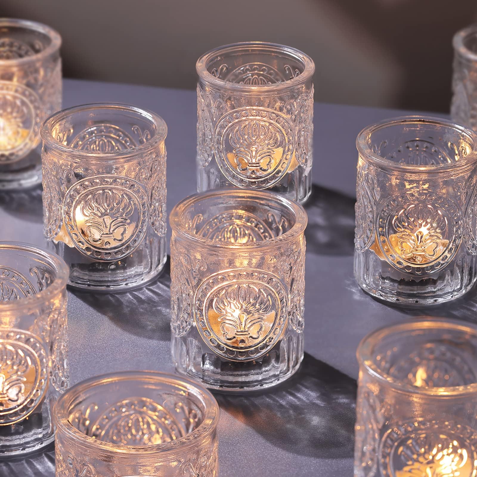 36pcs Clear Glass Votive Candle Holders - Bulk Tea Light Candle Holders for Wedding Centerpieces, Party Decor, Dinner Tables & Home Decoration - Perfect for Romantic Ambiance, Holiday Lighting & Special Events