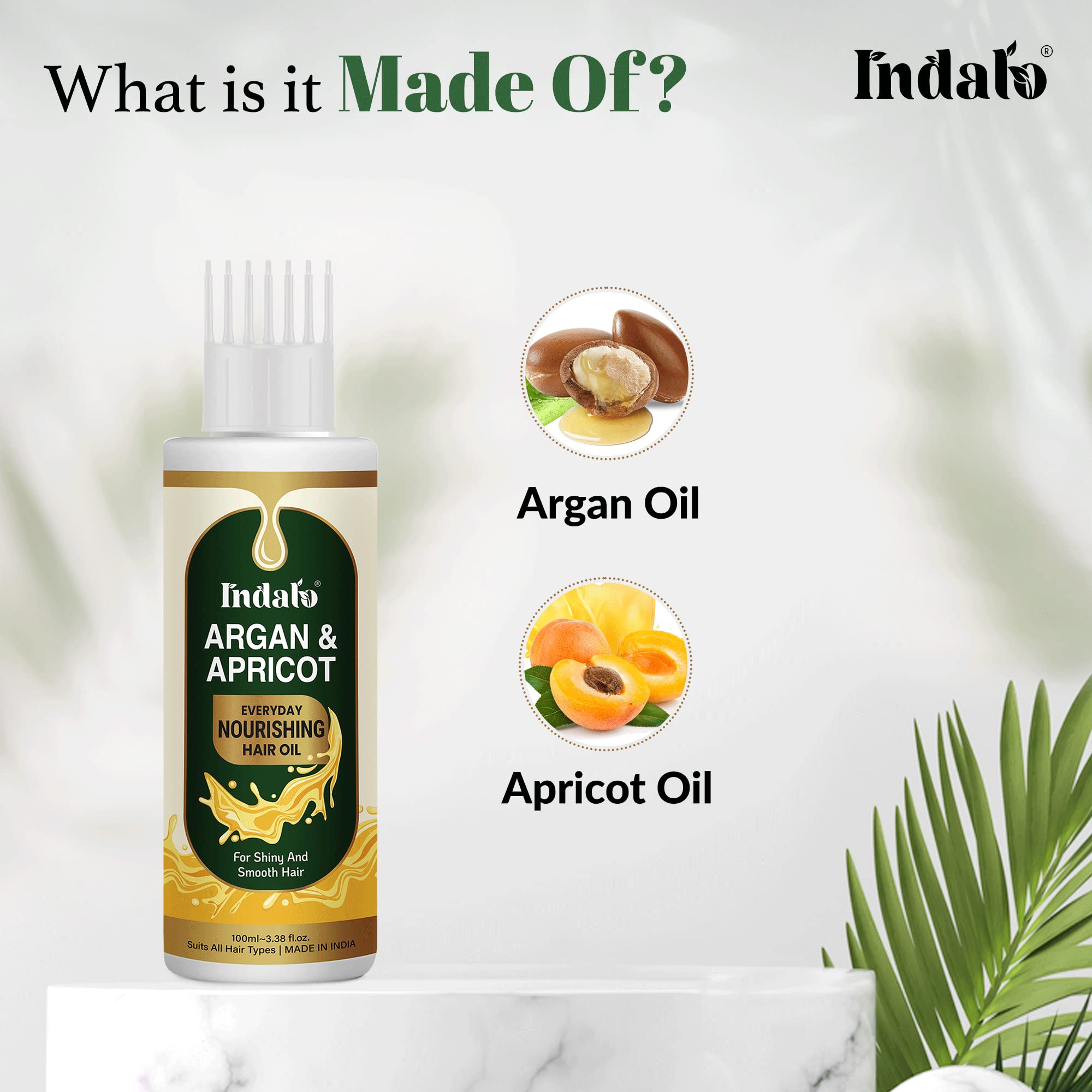 Indalo Argan & Apricot Hair Oil - 100ml Nourishing Treatment for Smooth, Shiny, Frizz-Free Hair | Reduces Dryness | Paraben & Sulfate Free | Perfect for Daily Hydration & Styling