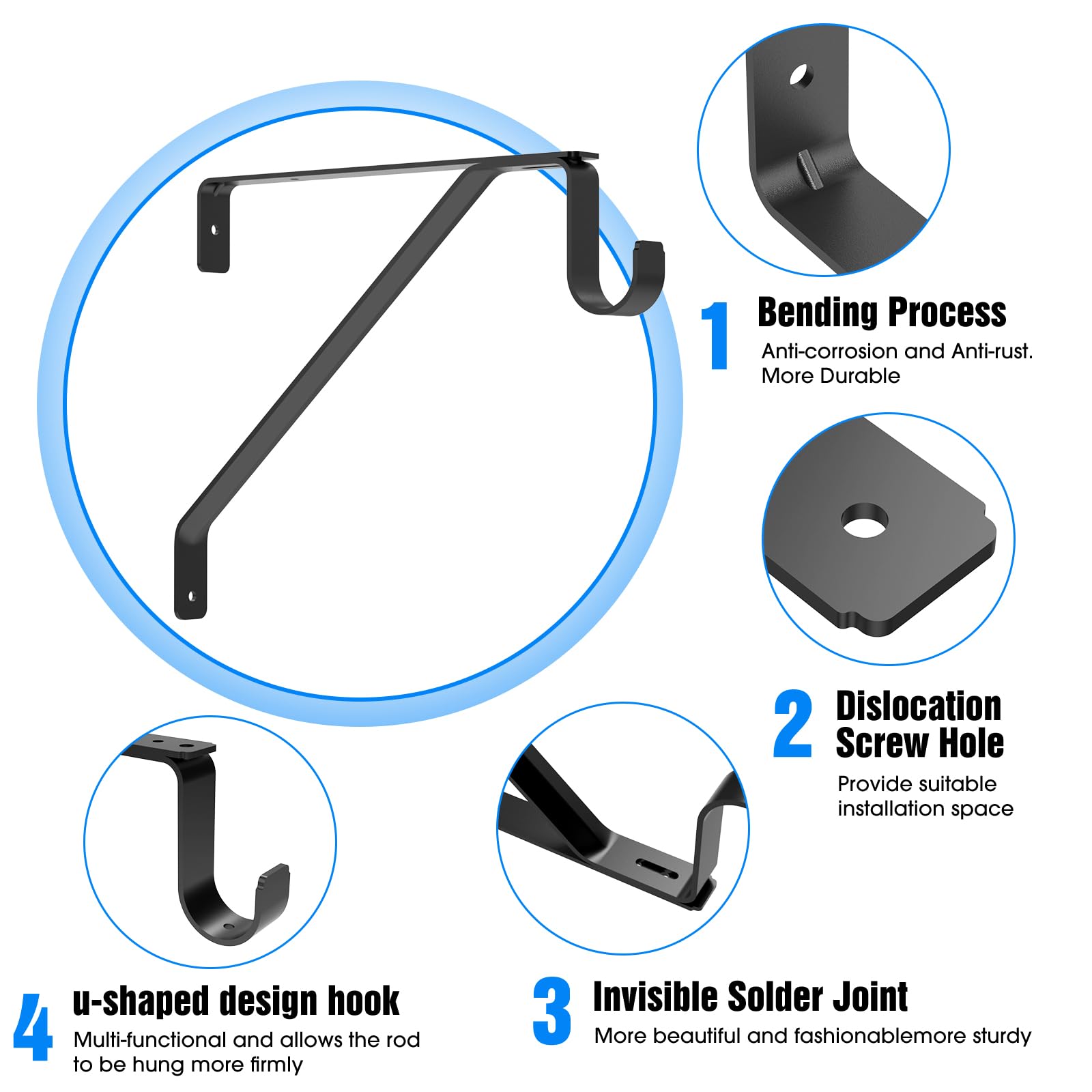 Heavy Duty Adjustable Shelf Brackets 10 Inch Black 4 Pack - Closet Rod Holders for Sturdy Storage Solutions in Closet, Laundry Room, Garage & Home Organization
