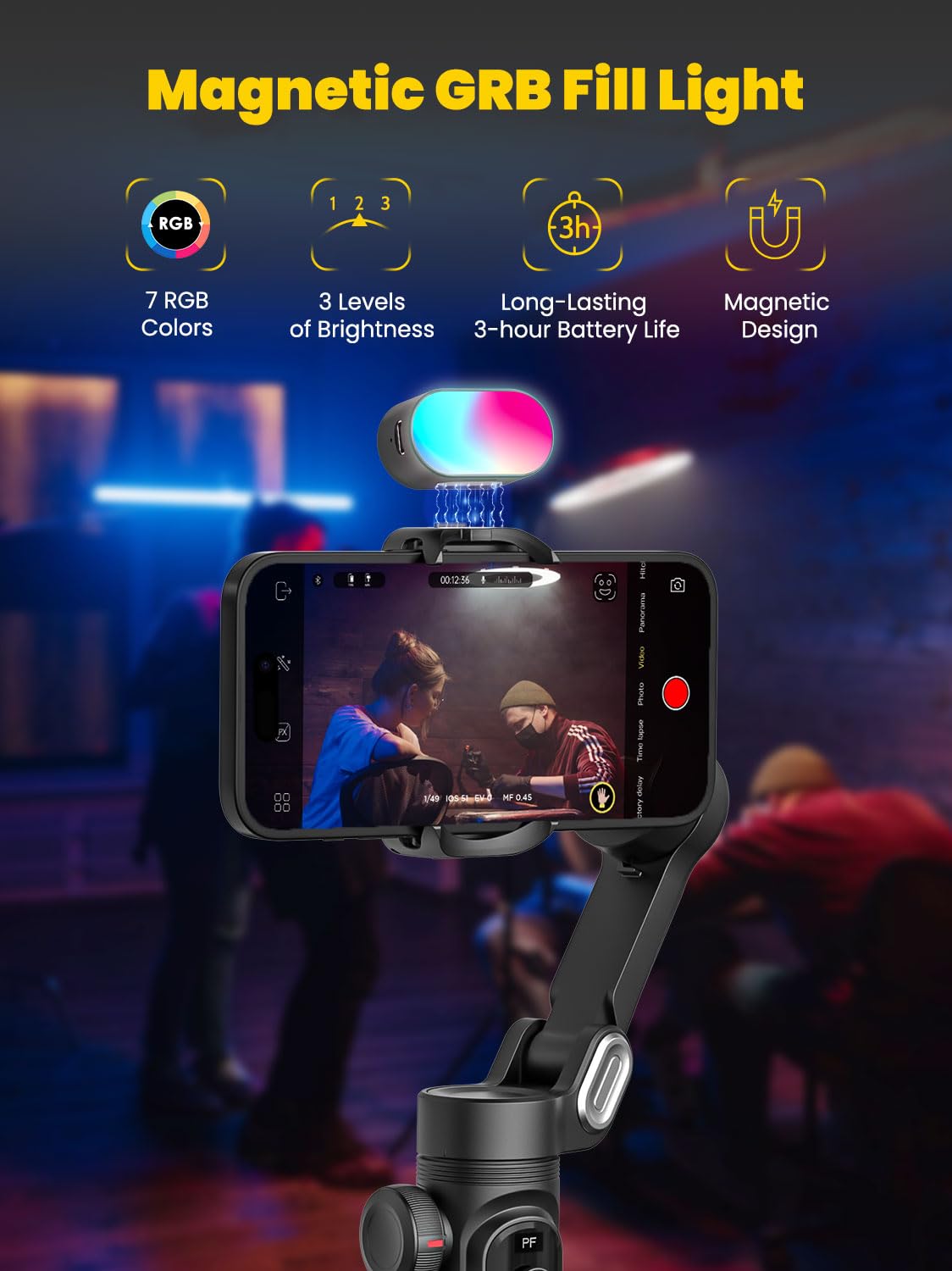 Professional 3-Axis Smartphone Gimbal Stabilizer with RGB Fill Light, Extension Rod & OLED Display - Wireless Charging Compatible with iPhone 15/14/13 Pro/Max & Galaxy S22 - Perfect for TikTok, YouTube & Vlogging (Smart X Pro Combo1)