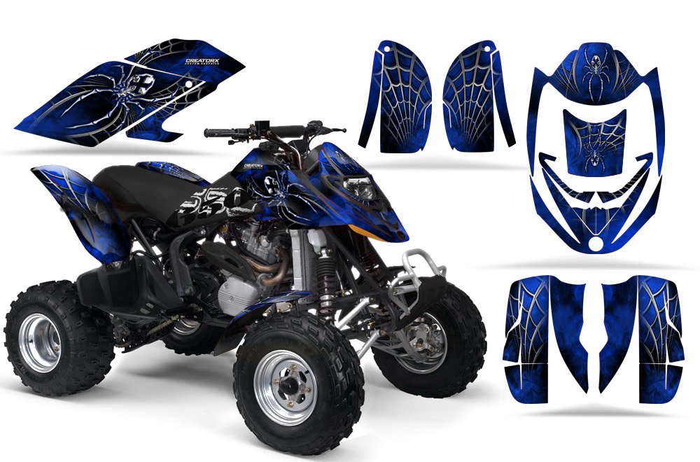 Can-Am DS650 & DS650X Graphics Kit - High-Quality Decals & Stickers in SpiderX Blue Design | ATV & UTV Customization for Off-Road Enthusiasts
