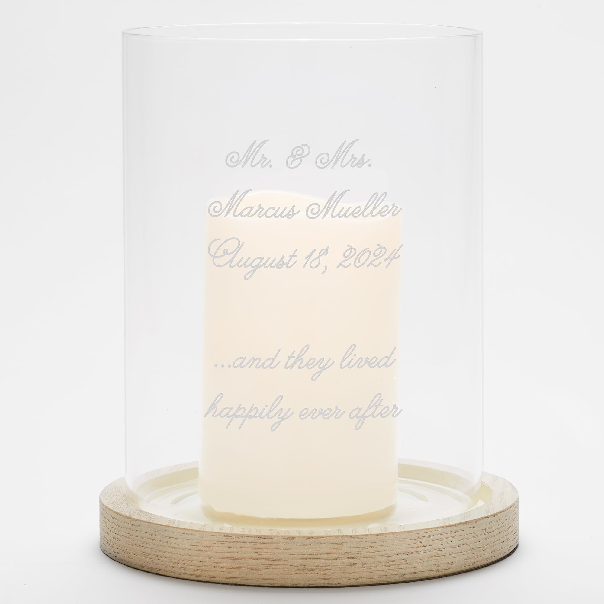 Personalized Engraved Wedding Hurricane Candle Holder with Wood Base - Elegant Anniversary Gift for Couples, Home Decor for Romantic Dinners & Special Occasions