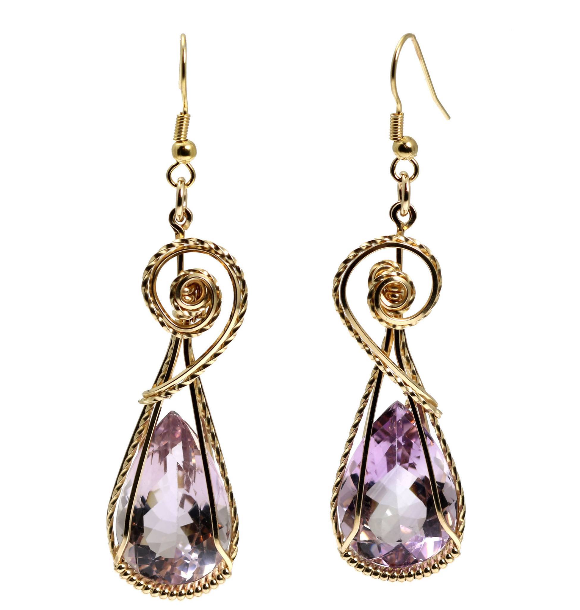 30 CT Natural Amethyst 14K Gold Filled Wire Wrapped Dangle Earrings for Women - Elegant Jewelry Gift for Birthday, Anniversary & Special Occasions