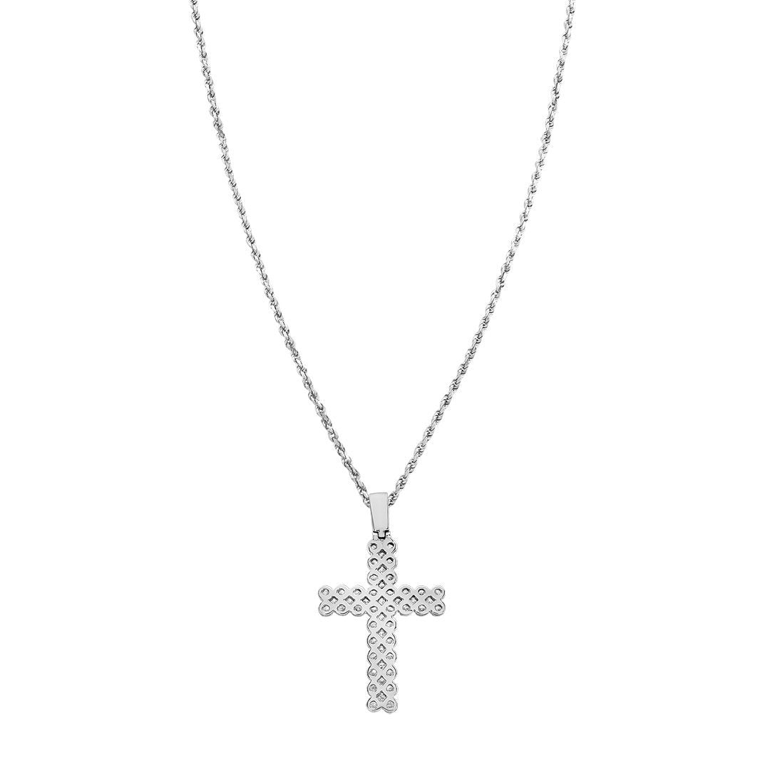 14K White Gold Two Row Diamond Cross Pendant Necklace - 4 CTW Total Weight - Elegant Religious Jewelry for Women - Perfect for Baptism, First Communion & Special Occasions