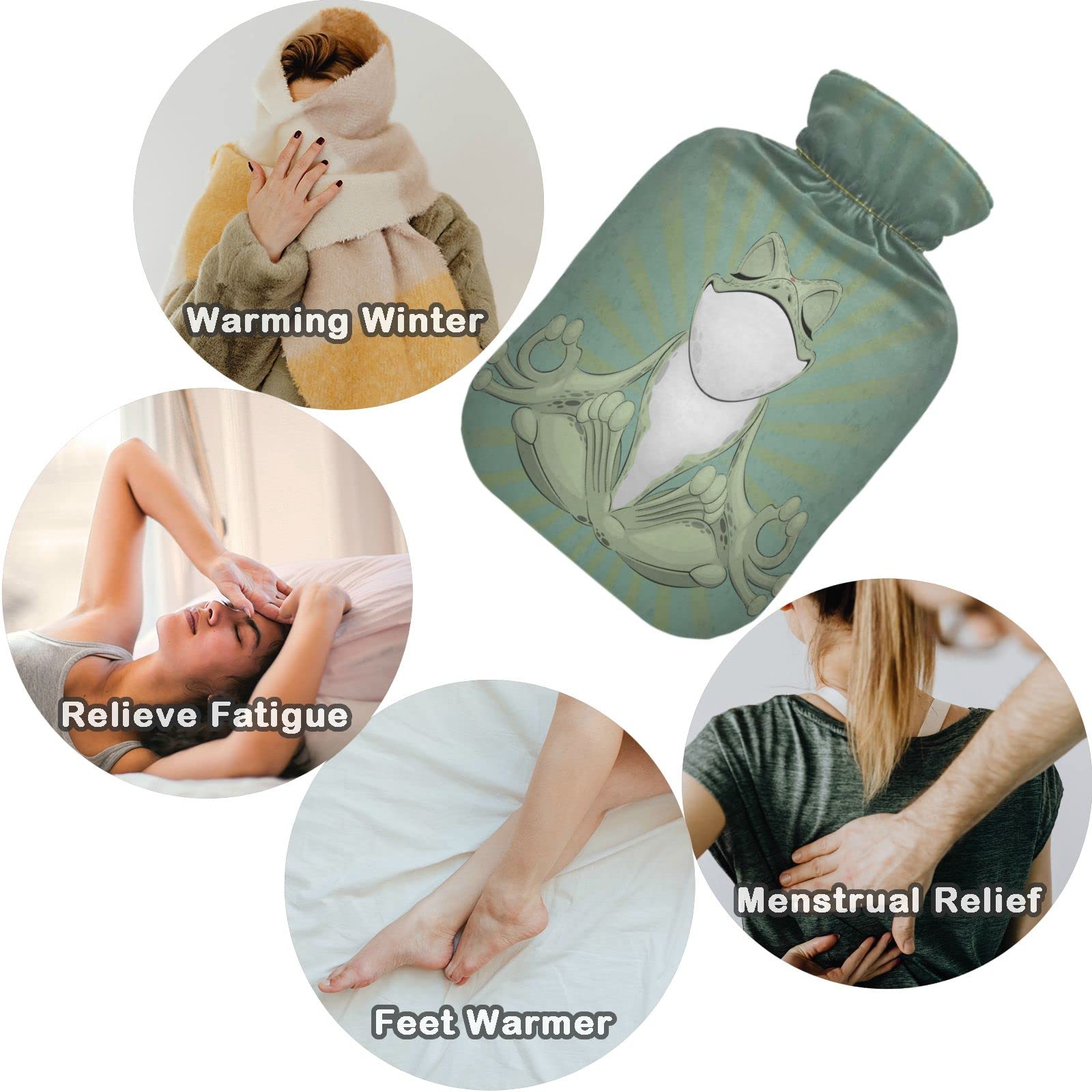 2L Large Hot Water Bottle with Cover - Yoga Frog Design for Neck & Shoulder Pain Relief, Hand & Feet Warmer - Hot & Cold Therapy - Perfect for Winter Warmth, Muscle Relaxation & Home Comfort