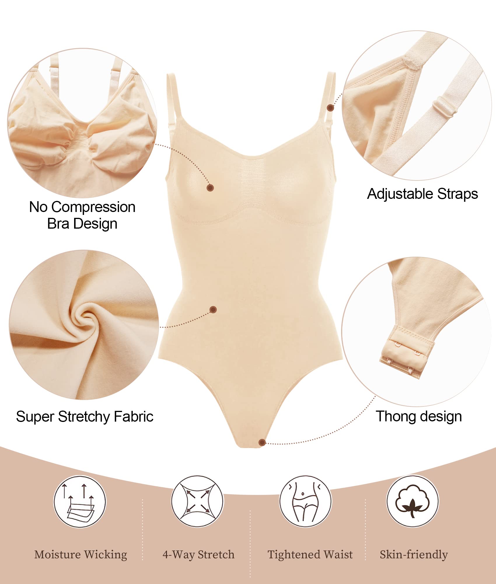 SHAPERX Women's Shapewear Bodysuit - Tummy Control & Waist Trainer for Women, Seamless Sculpting Body Shaper with Snatched Waist Effect - Perfect for Dresses, Workout & Everyday Wear