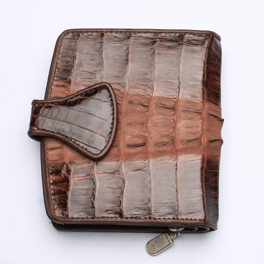 Two-Tone Brown Crocodile Leather Women's Wallet - Stylish & Durable Ladies Billfold for Everyday Use, Travel & Gift Giving