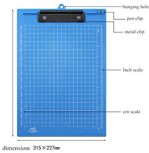 A4 Letter Size Clipboard with Hanging Hole - Plastic Storage Clipboard with Pen Clip, Writing Pad & File Folders - Business Document Holder with CM/INCH Dual Scales - Perfect for School, Office Meetings & Classes