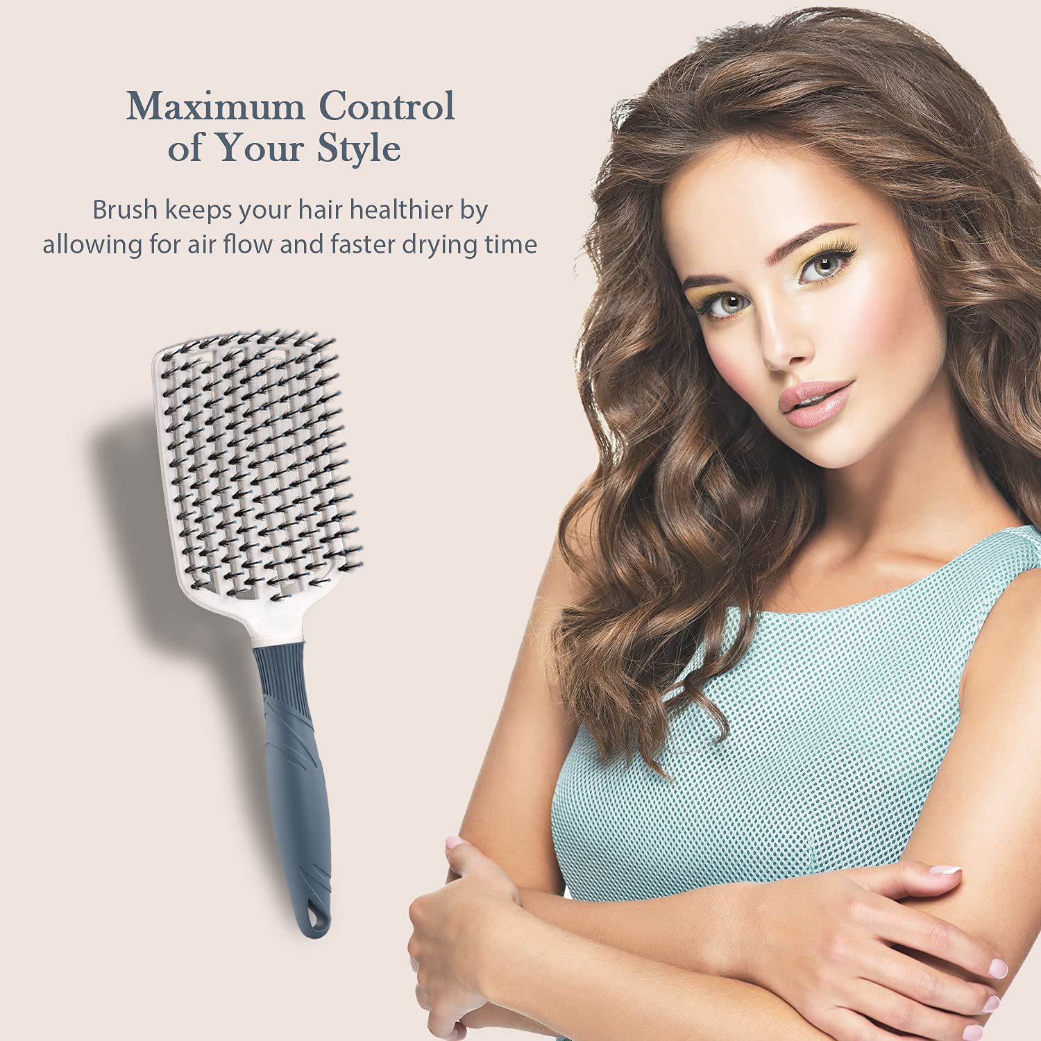 Professional Hair Brush Set for Blow Drying & Detangling - 1.7 Inch Round Brush & Paddle Brush with Nylon & Boar Bristles - Perfect for Thick Hair Styling at Home or Salon Use