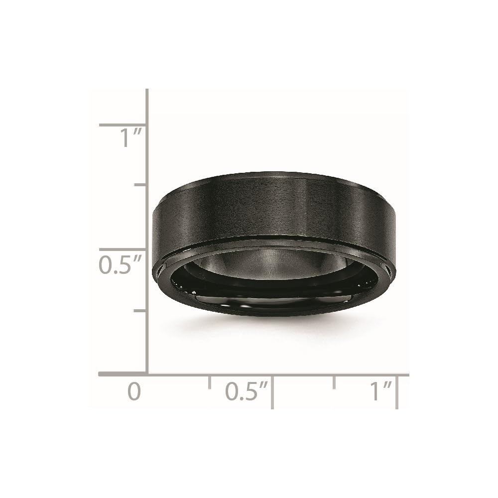 Premium Black Ceramic Ring for Men - 8mm Brushed & Polished Ridged Edge Wedding Band - Durable Comfort Fit Jewelry for Daily Wear, Anniversary Gifts & Special Occasions