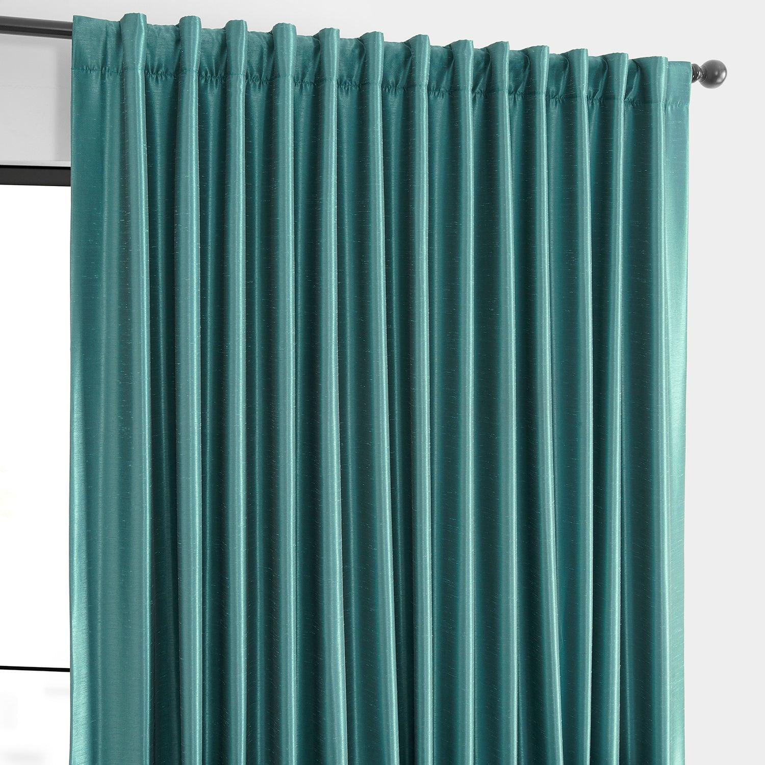 Peacock Extra Wide Vintage Textured Faux Dupioni Silk Blackout Curtains - Elegant Window Treatment for Living Room, Bedroom & Home Theater
