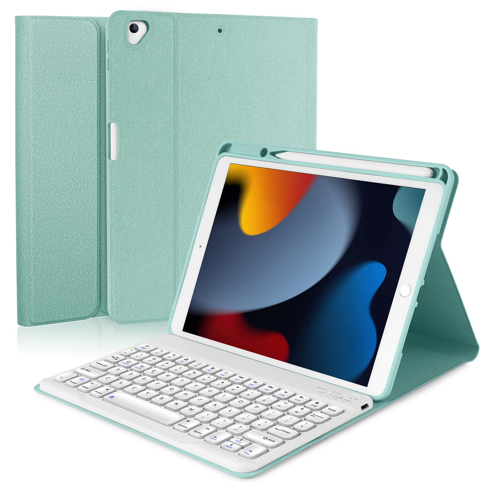 Premium iPad 10.2 Case with Bluetooth Keyboard - Compatible with iPad 9th/8th/7th Gen & iPad Air 3/iPad Pro 10.5 | Detachable Magnetic Protective Cover with Built-in Apple Pencil Holder | Mint Green | Perfect for Work, Study & Travel