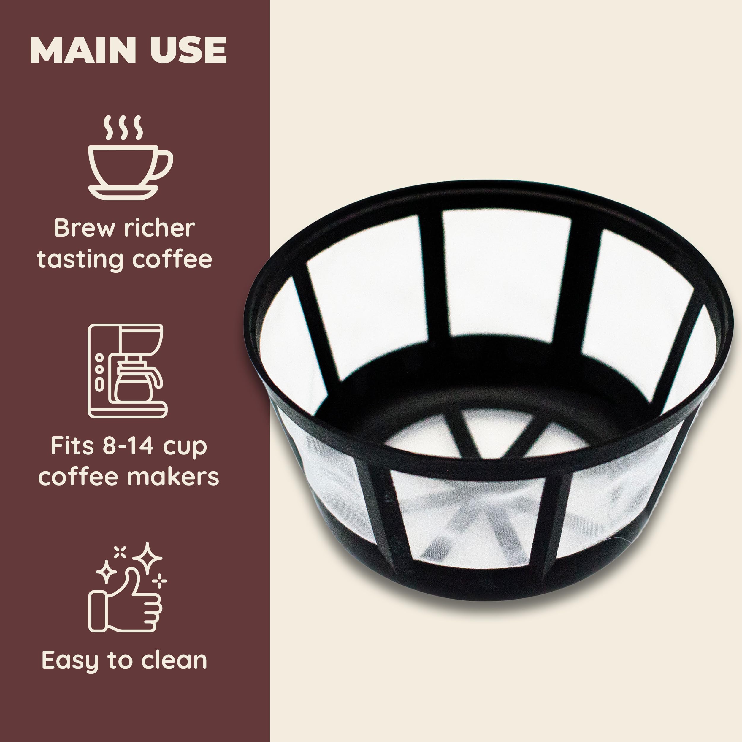 Reusable Coffee Filter Basket - Compatible with Mr. Coffee, Black & Decker, Regal & Procter Silex Coffee Makers - Eco-Friendly Brewing Solution for Home & Office Use