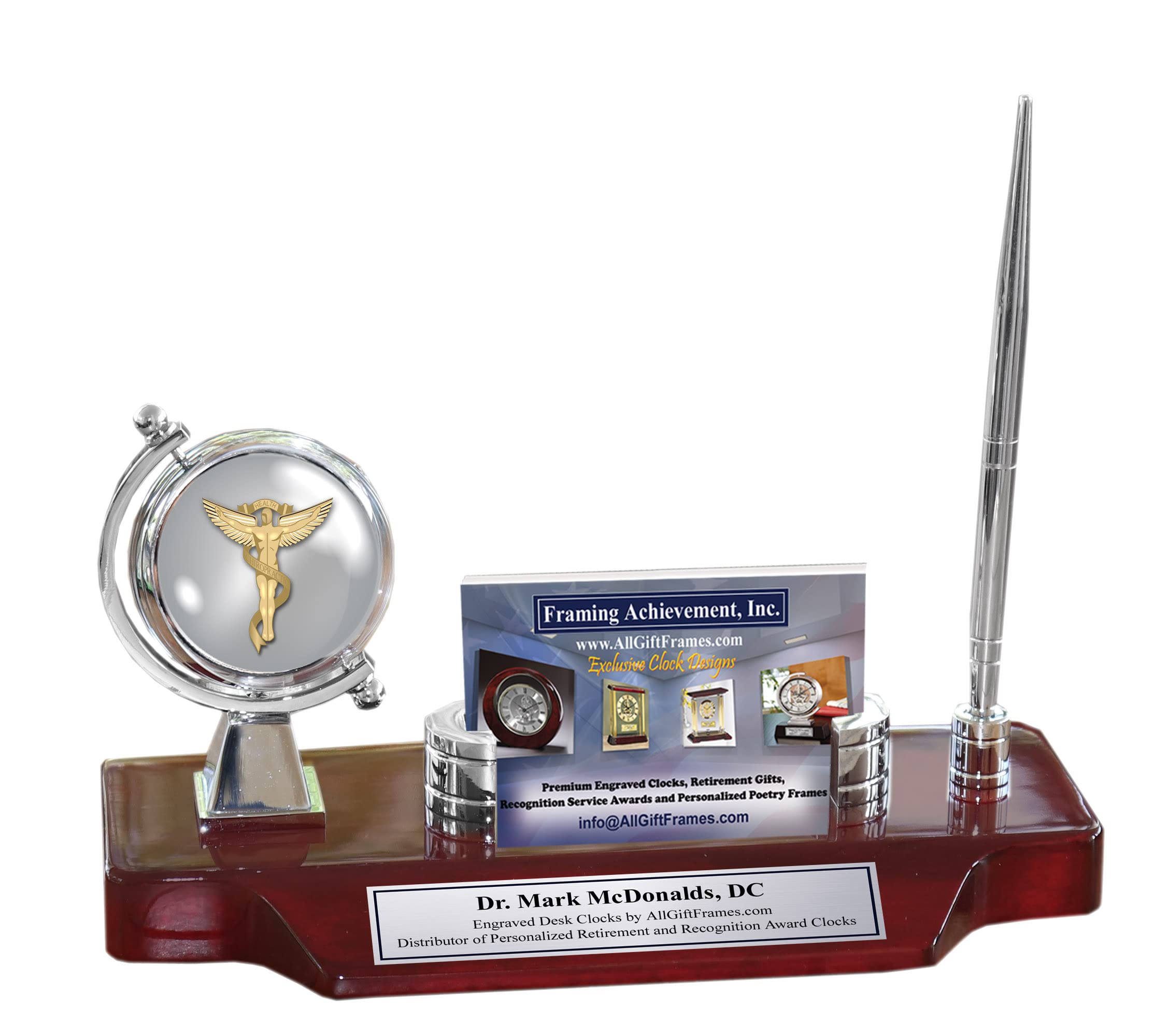 Personalized Engraved Doctor of Chiropractic Medicine Gift - Custom Nameplate Desk Clock & Pen Set for Graduation, Chiropractor School, University College - Perfect Office Decor & Professional Gift for Chiropractors