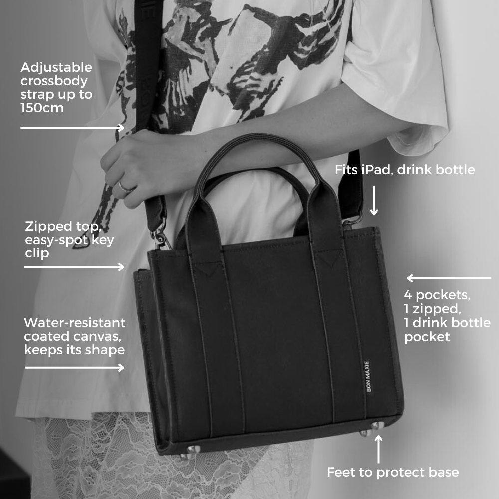 Micro Bon Vivant Structured Tote Bag - Black Gingham Checkered Pattern, Stylish & Durable Handbag for Women, Perfect for Work, Travel & Everyday Use