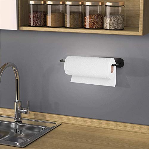 Stainless Steel Punch-Free Kitchen Paper Towel Holder - Durable & Rustproof Paper Towel Rack for Home, Kitchen, Office (Black) | Perfect for Countertop, Under Cabinet & Pantry Organization