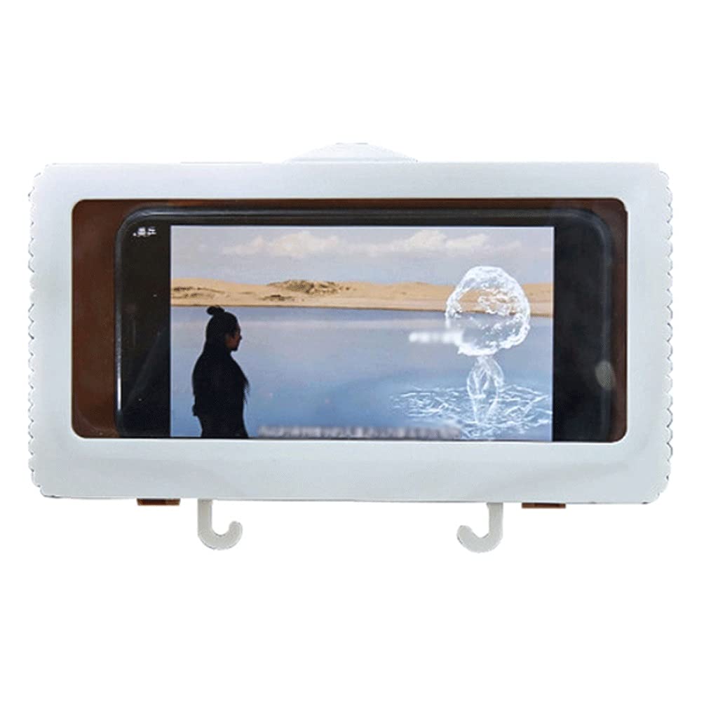 Waterproof Shower Phone Holder - Self-Adhesive Wall Mounted Tablet & Smartphone Case with Full Coverage - Perfect for Bathroom, Kitchen & Gym (White)