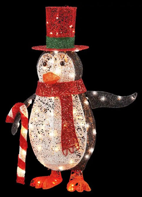 36 LED Acrylic Penguin Holding Candy Cane Outdoor Christmas Decoration - Waterproof Holiday Yard Decor for Garden, Lawn, and Patio