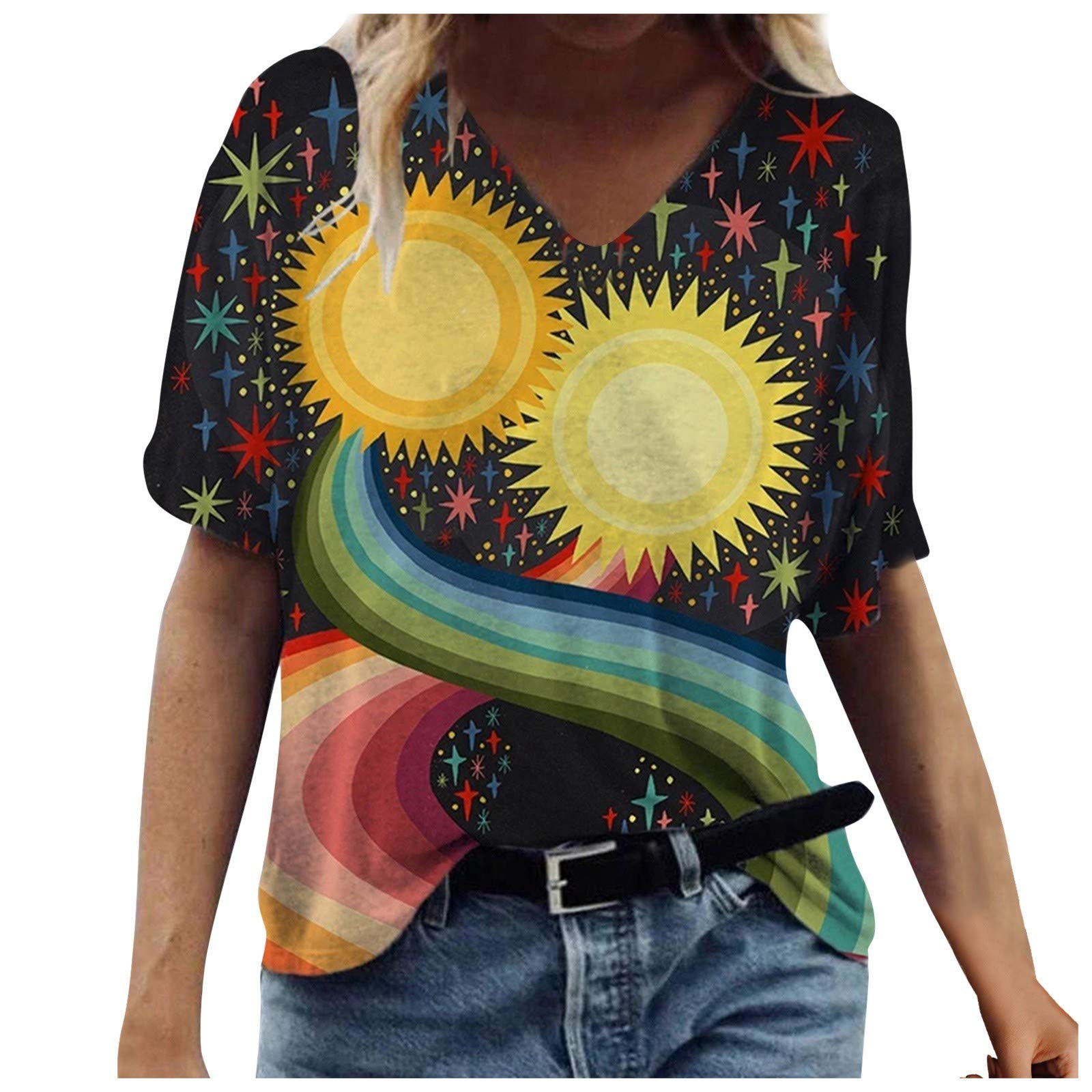 Women's Casual Short Sleeve Round Neck Twist Front Tunic T-Shirt - Loose Fit Cute Blouse for Everyday Wear, Summer Outfits & Office Casual Style