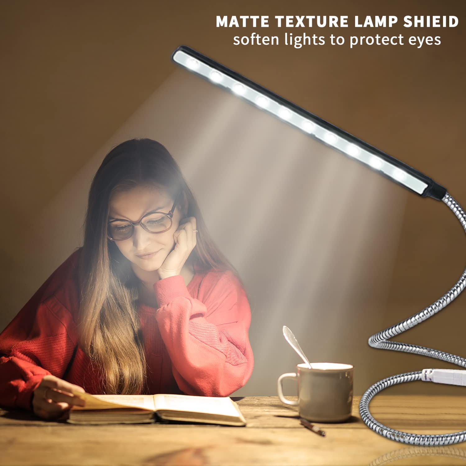 V TELESKY 2-Pack USB LED Gooseneck Lamp - 10 Flexible Light Beads for Laptop, Desktop, PC & Mac Keyboard Lighting - Perfect for Gaming, Office Work & Low-Light Typing (Black)