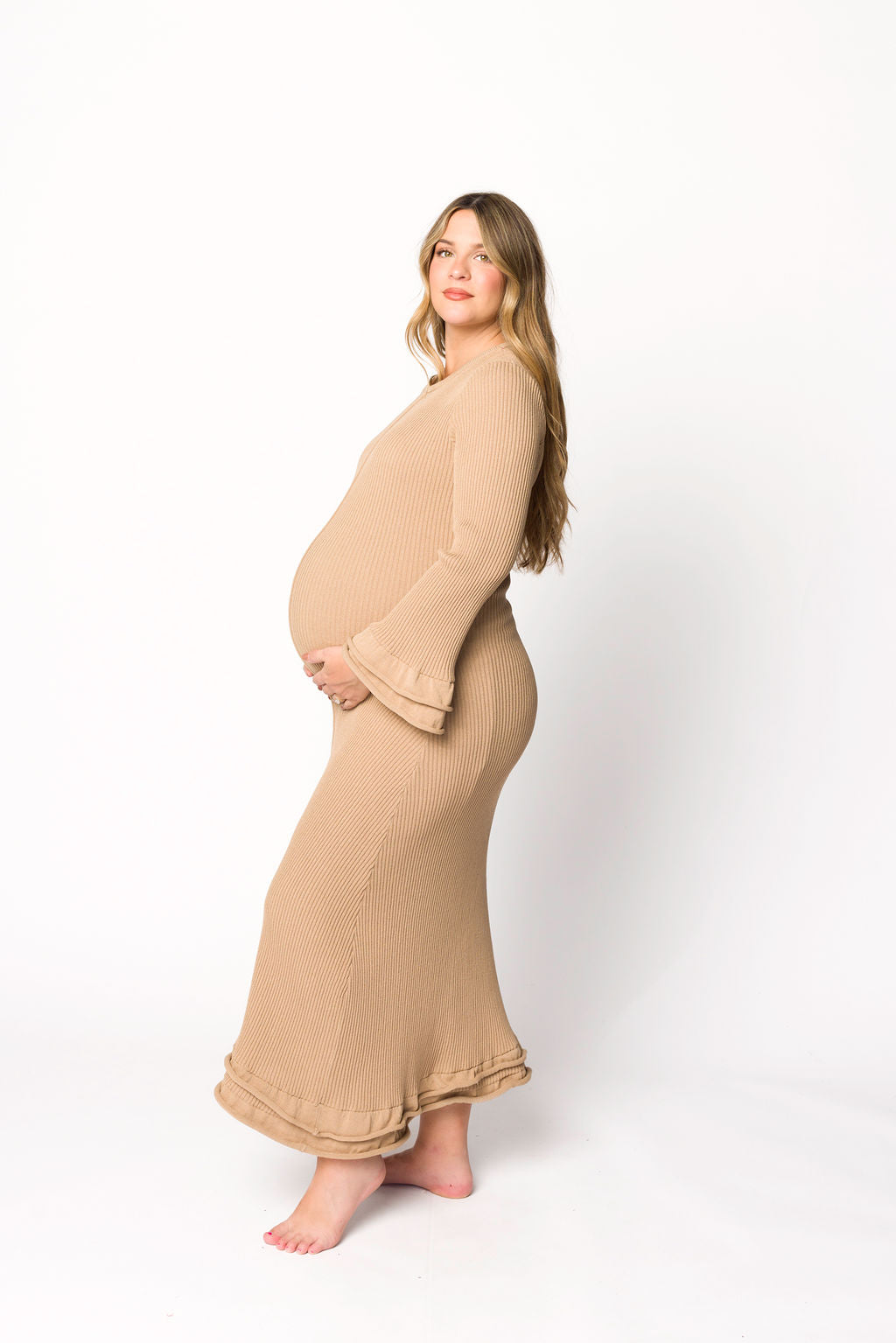 Arlet Maternity Dress in Taupe - Bump Friendly Pregnancy Outfit for Work, Parties & Special Occasions