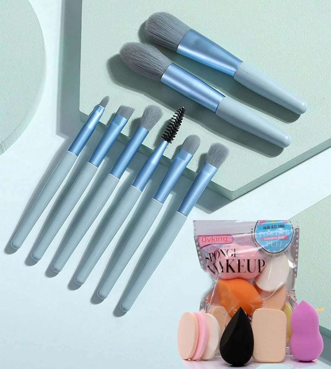 8Pcs Makeup Brush Set for Foundation & Eyeshadow - Travel Size Beauty Kit with Sponge for Daily Makeup