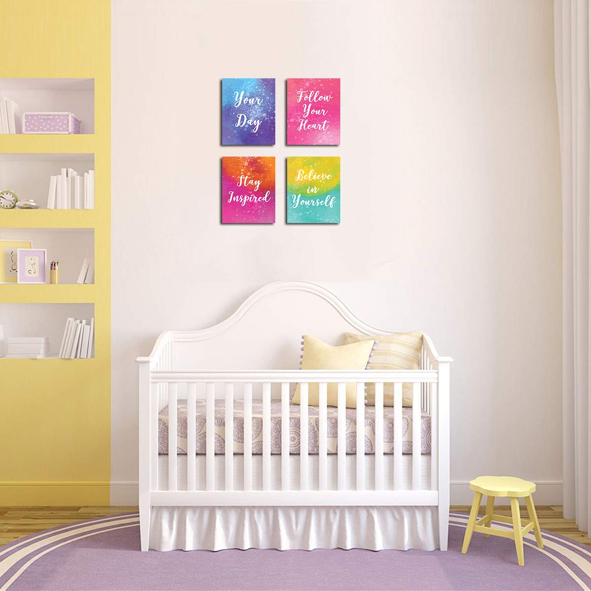 Inspirational Wall Art Motivational Quotes Canvas Print - Set of 4 Unframed Modern Posters for Home Office, Bedroom & Bathroom Decor - Perfect for Teens, Kids Room & Positive Vibes Interior Design