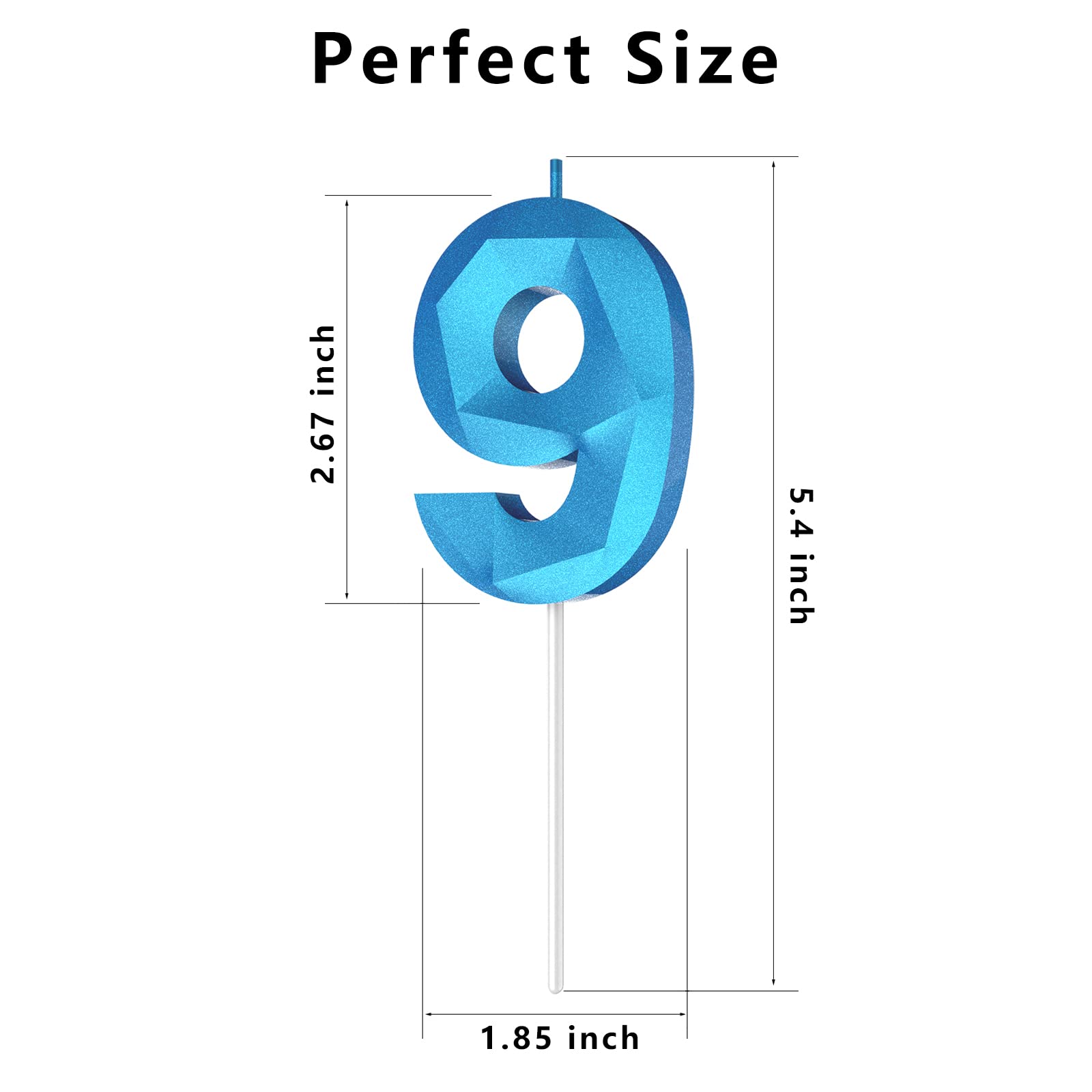 3D Diamond Shape Number 9 Birthday Candles (Blue) - Happy Birthday Cake Candles for Birthday Parties, Weddings, Reunions & Theme Decorations - Perfect for Cake Toppers, Anniversary Celebrations, and Special Occasions