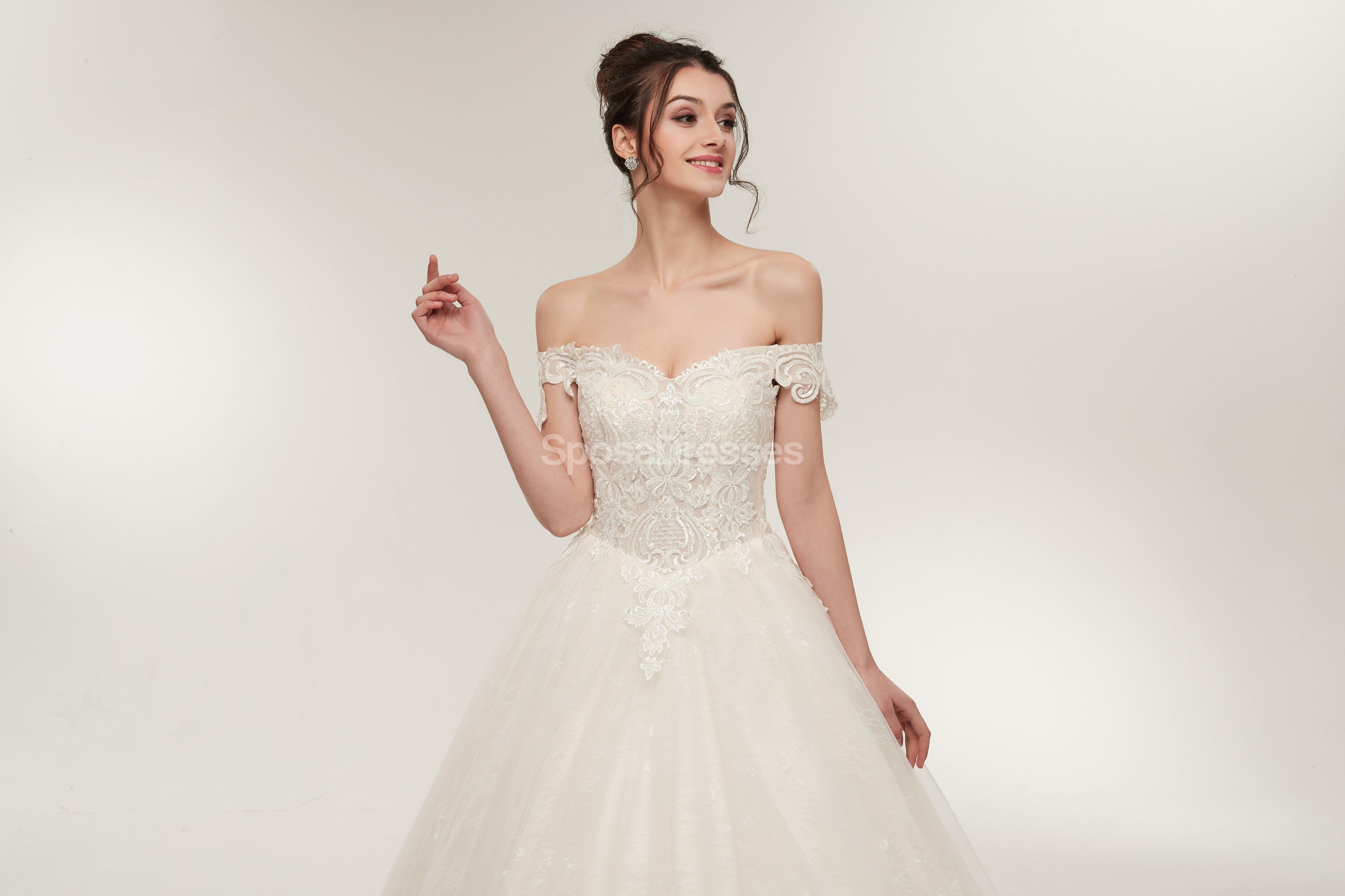 Elegant Off Shoulder Lace A-Line Wedding Dress WD568 - Affordable Bridal Gowns for Beach, Garden & Church Ceremonies