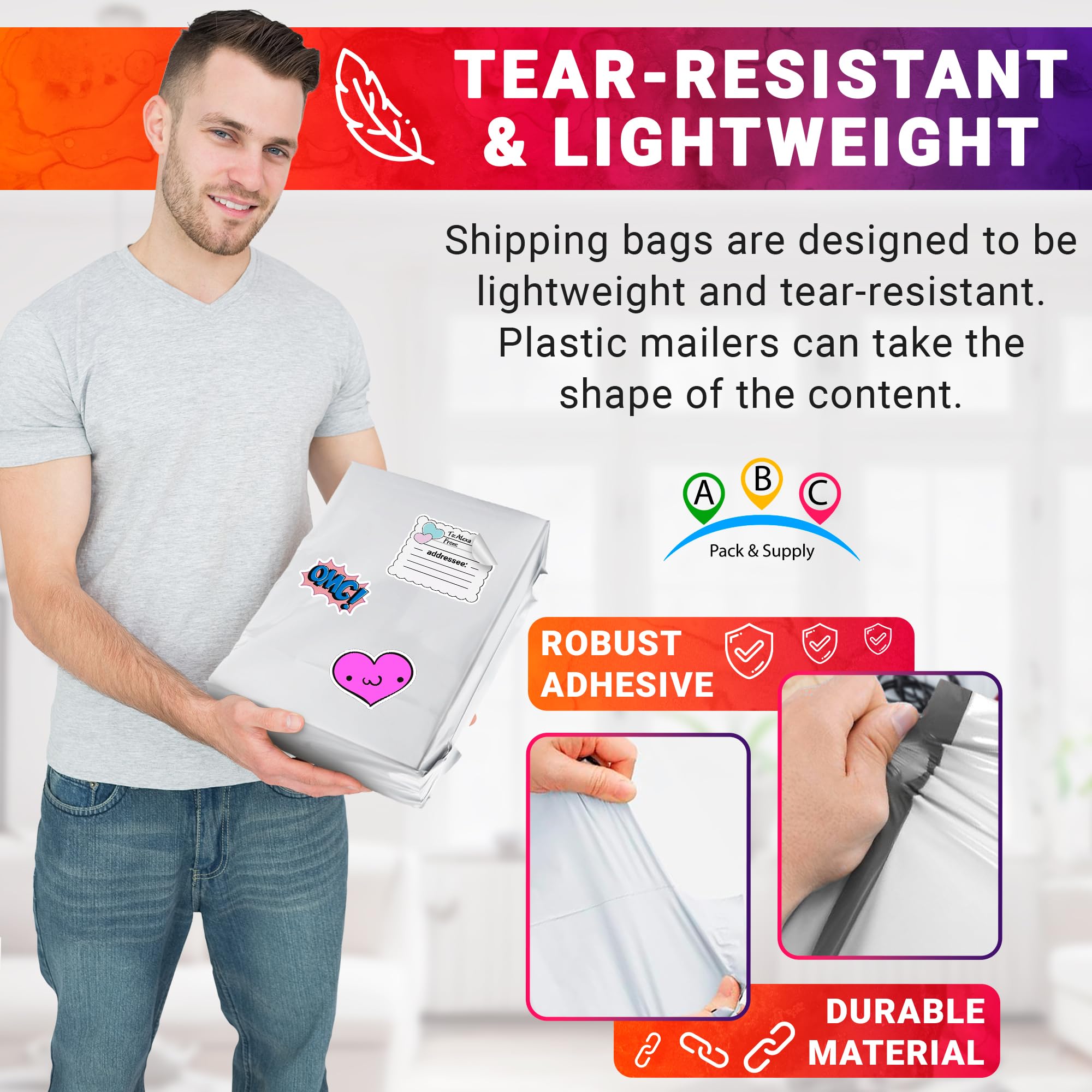 ABC White Gusseted Poly Mailers 11x13x4 Inches - 500 Pack Expandable Shipping Bags for Clothes, Apparel & Ecommerce - Perfect for Online Stores, Boutiques & Small Business Shipping Needs