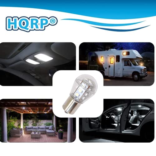HQRP 2-Pack BA15s Bayonet Base 15-LED SMD 3528 Bulbs - Cool White 6000K - Direct Replacement for #93 #1141 #1156 RV Interior, Ceiling & Porch Lights - Perfect for Camper, Boat & Home Lighting Upgrades