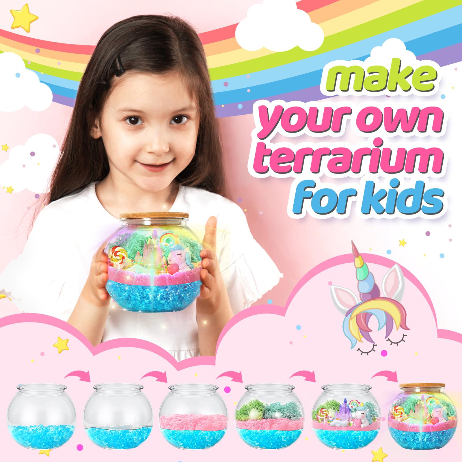 Glowing Terrarium Kit for Kids - DIY Light Up Plant Garden with LED Lights, Science STEM Educational Toys for Girls & Boys Ages 5-8 - Perfect Birthday Gift for Indoor Gardening & Nature Exploration Activities