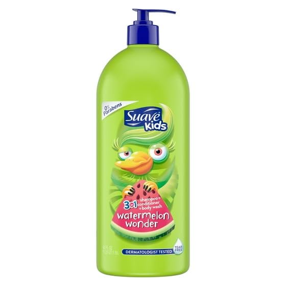 Sua^e Kids 3-in-1 Shampoo, Conditioner & Body Wash - Watermelon Scented, Tear Free Formula, 40 fl oz (Pack of 1) - Gentle Baby & Toddler Bath Essentials for Sensitive Skin | Perfect for Daily Hair & Body Wash Routine