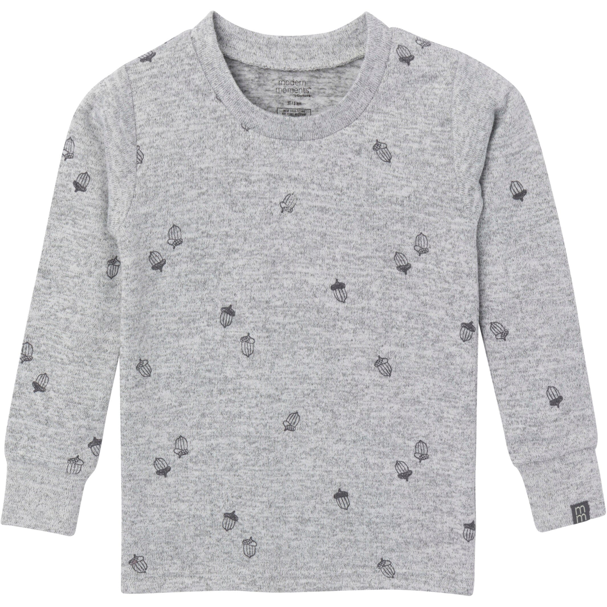 2-Piece Neutral Grey Heather Acorn Hacci Pajama Set for Babies & Toddlers - Soft Cotton Sleepwear for Boys & Girls - Perfect for Bedtime & Lounging