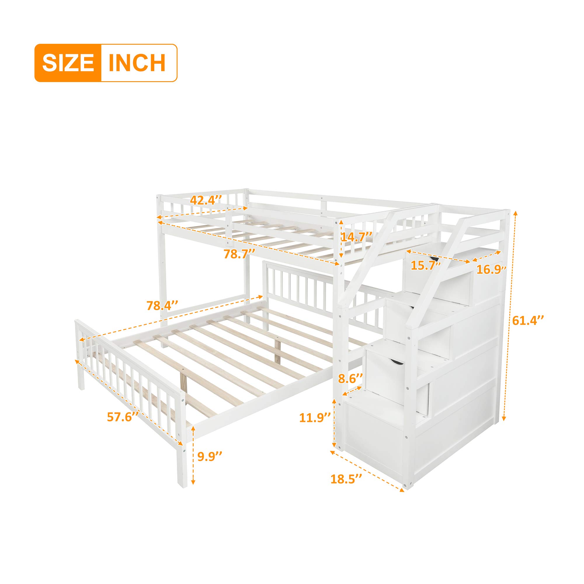 Harper & Bright Designs Twin Over Full Loft Bunk Bed with Storage - Convertible 2-in-1 Space-Saving Bed Frame with Guardrail & Ladder, No Box Spring Needed - Perfect for Kids Rooms, Small Apartments & Guest Rooms (White)